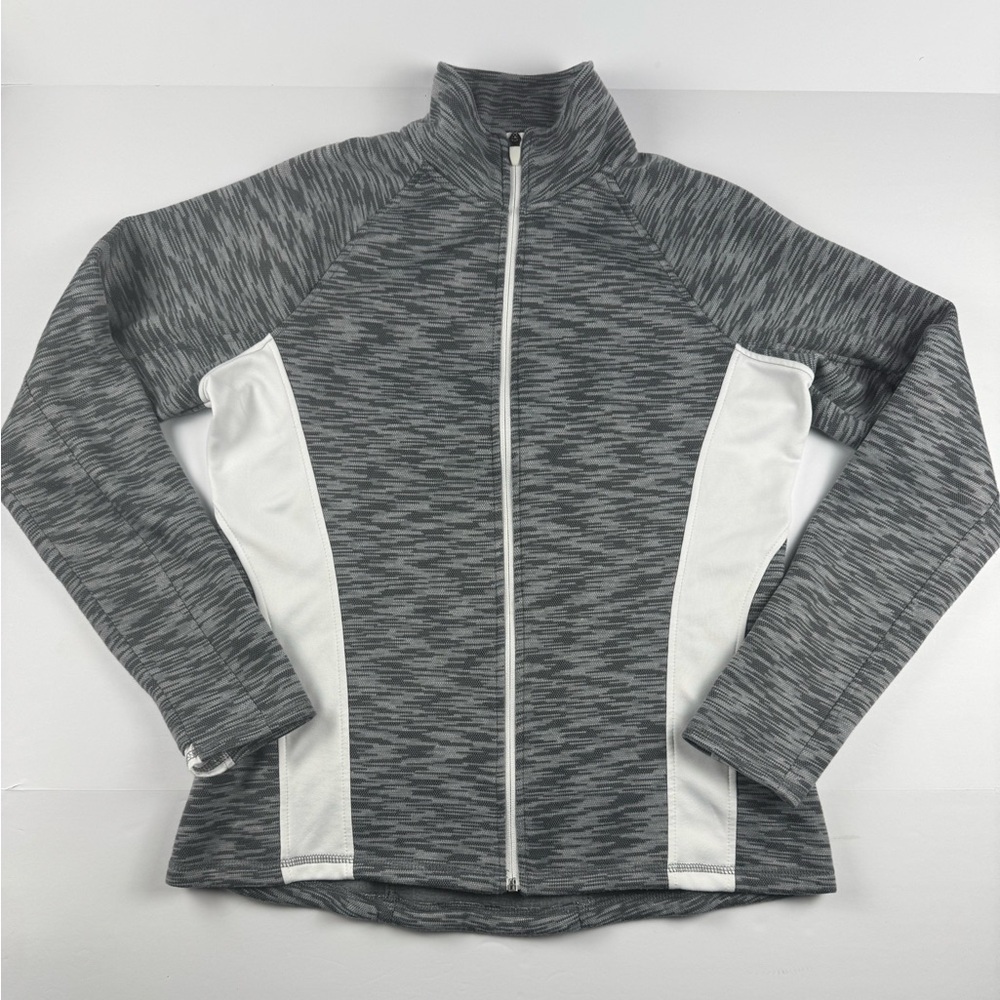 Tek Gear Women's Gray and White full zip fleece long sleeve jacket size large